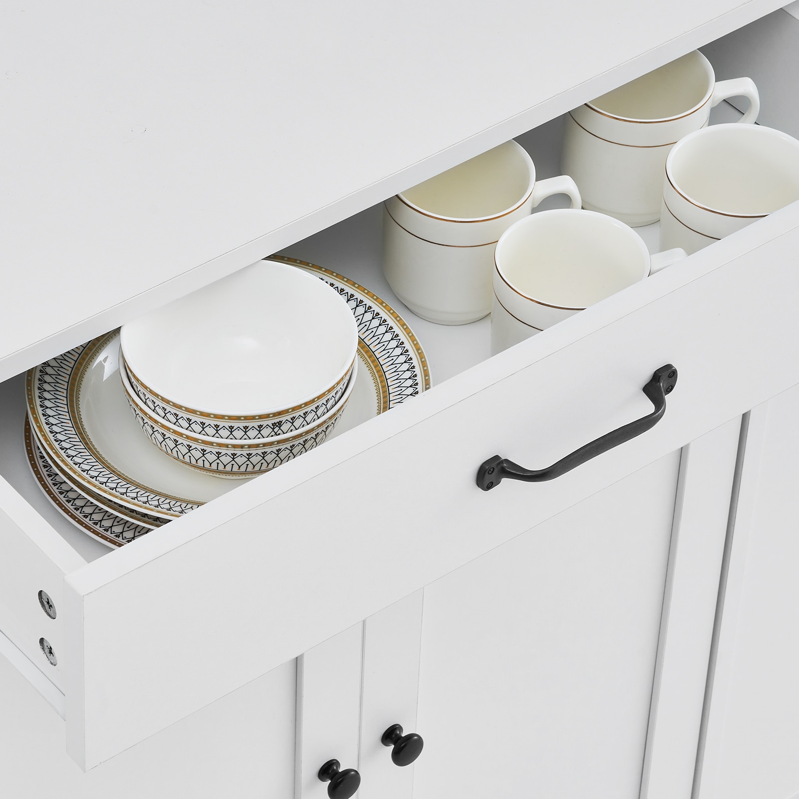Kitchen Island Cart Rolling Storage Cabinet On Wheel With Charging Station_voghion.com